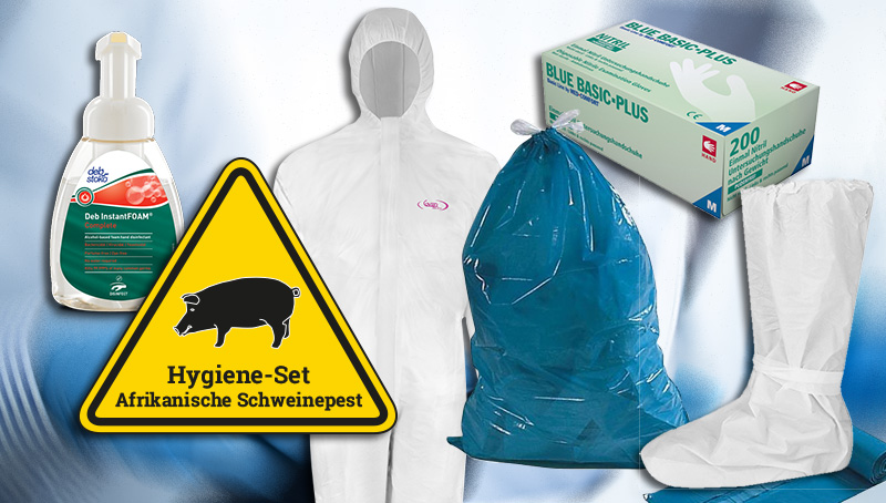 Jetzt vorsorgen - geben Sie der Afrikanischen Schweinepest keine Chance Produkte für erhöhte Hygiene, gegen die Infektionskrankheit Afrikanische Schweinepest