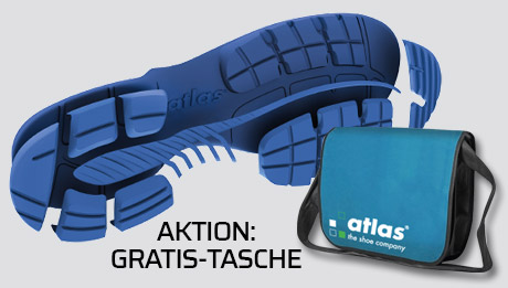 Jetzt Gratis-Tasche sichern. Explosionszeichnung der Innoflex-Laufsohle von atlas und Giveaway-Tasche