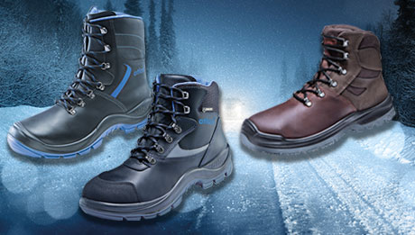 Jetzt Schuhe mit innovativer Sohlentechnologie kaufen! Drei Schuhe vor einer Winterlandschaft