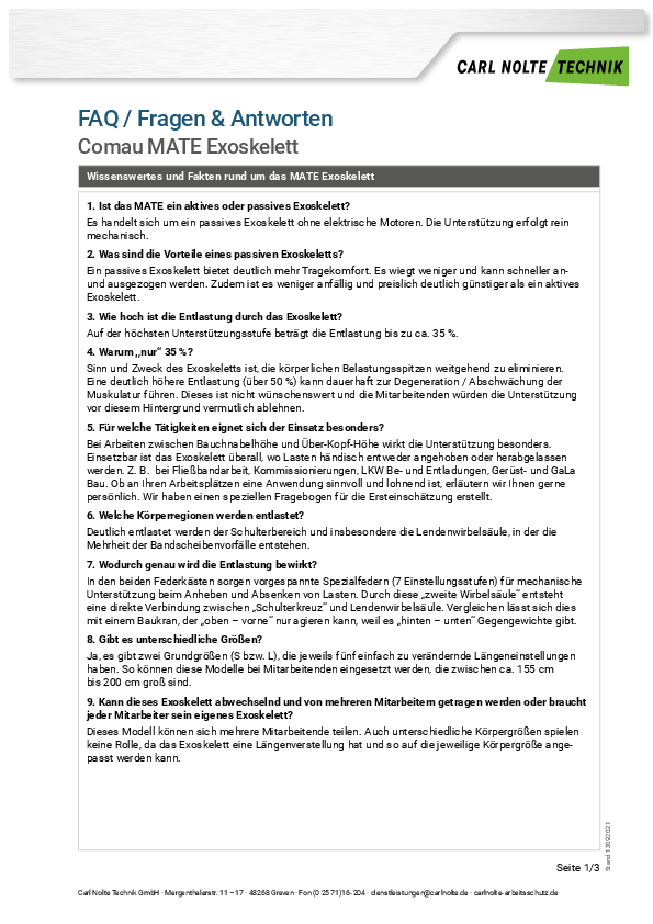 FAQ zum Exoskelett MATE