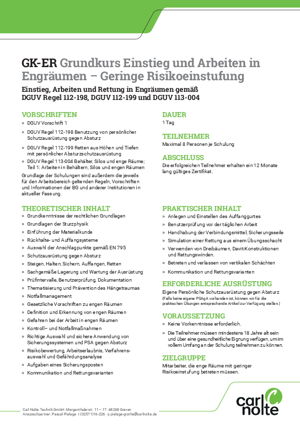 Seminar-Schulungsinhalte Arbeiten in Engräumen
