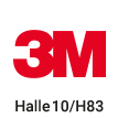 Logo der Firma 3M, rote Buchstaben, Text mit Halle und Standnummer für eine Messe